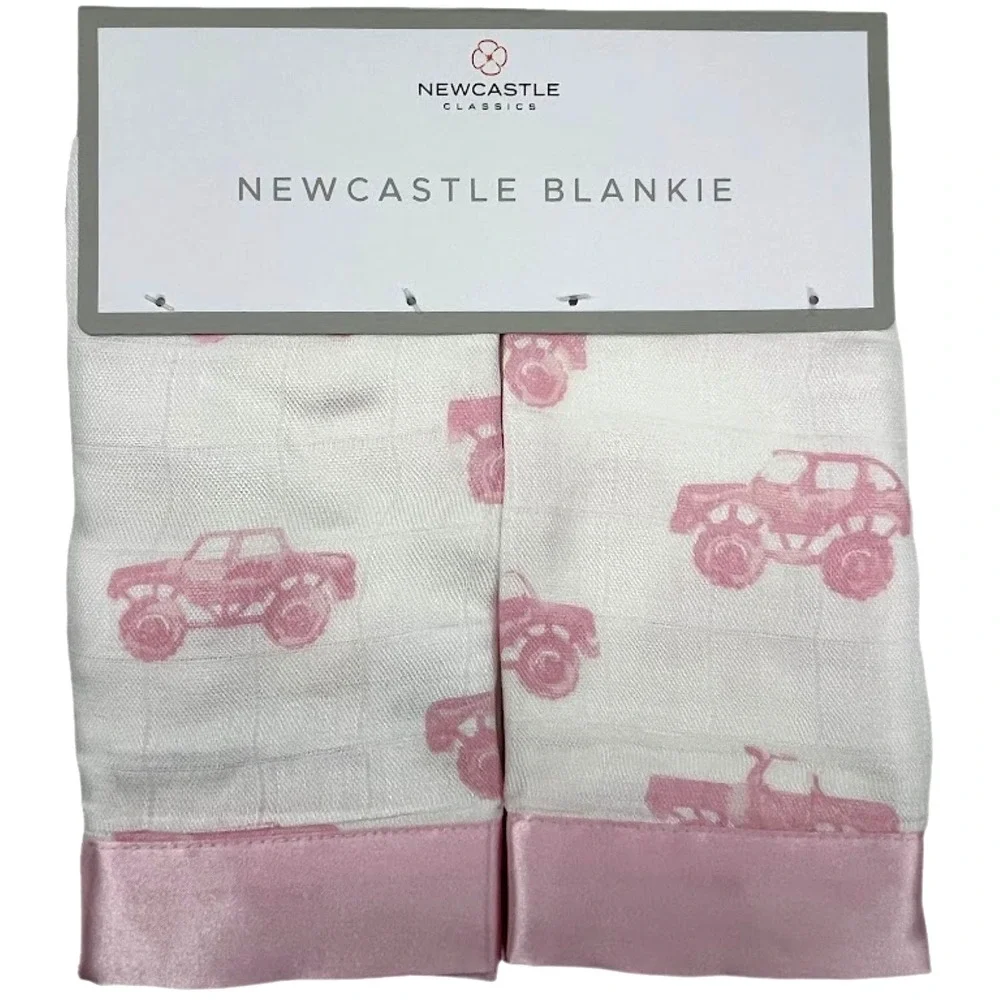 Newcastle Bamboo Baby Girl Pink Monster Truck Security Blanket Lovey Set Satin
